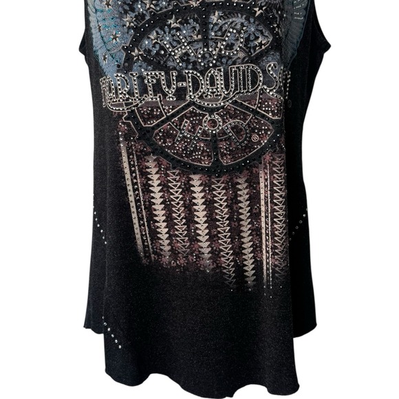 Harley-Davidson Patriot Embellished Sleeveless Tank Top Charcoal Rhinestone M - Picture 4 of 11